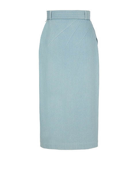 Голубая юбка-миди из денима с поясом, 2 Голубая юбка-миди из денима с поясом, 2