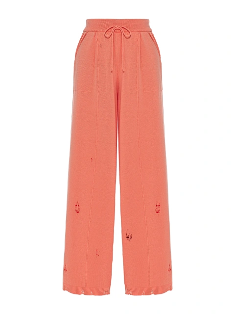 Коралловый вязаный комплект из кардигана, топа и брюк, 5