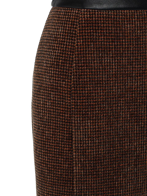 Коричневый костюм-тройка из жакета на молнии, топа и юбки-миди, 7