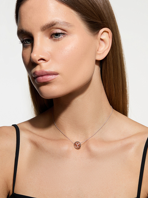 Колье с кулоном с буквой Y из белого золота с горным хрусталем, 2