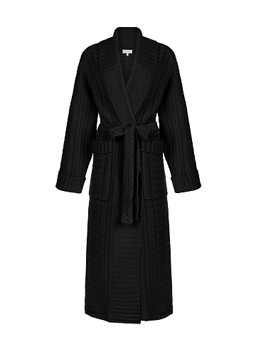 Черное вязаное пальто из шерсти мериноса и кашемира, 1