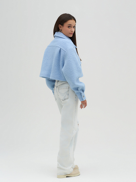 Укороченная куртка-рубашка из голубого букле, 7