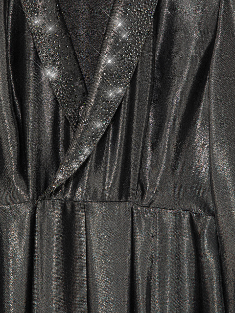 Серое платье-миди с люрексом и стразами, 3