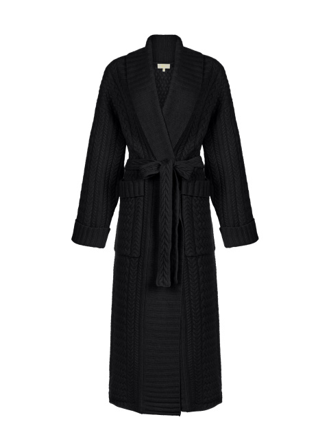 Черное вязаное пальто из шерсти мериноса и кашемира, 1