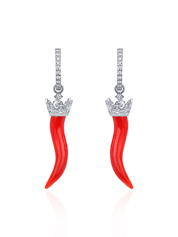 Серьги из белого золота с кораллами и бриллиантами, 1