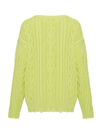 Светло-зеленый унисекс хлопковый свитер с косами, 2