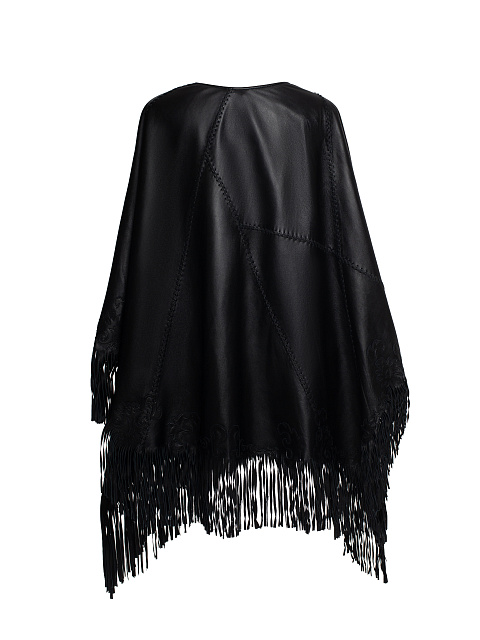 Черное пончо из кожи с вышивкой и бахромой, 2 Черное пончо из кожи с вышивкой и бахромой, 2