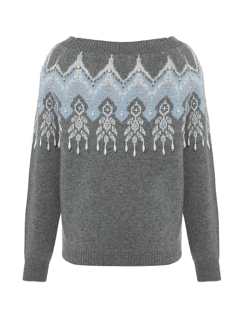 Серый кашемировый свитер с узором и жемчугом, 2