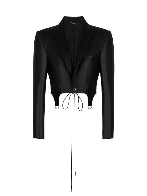 Черный укороченный жакет из кожи, 1