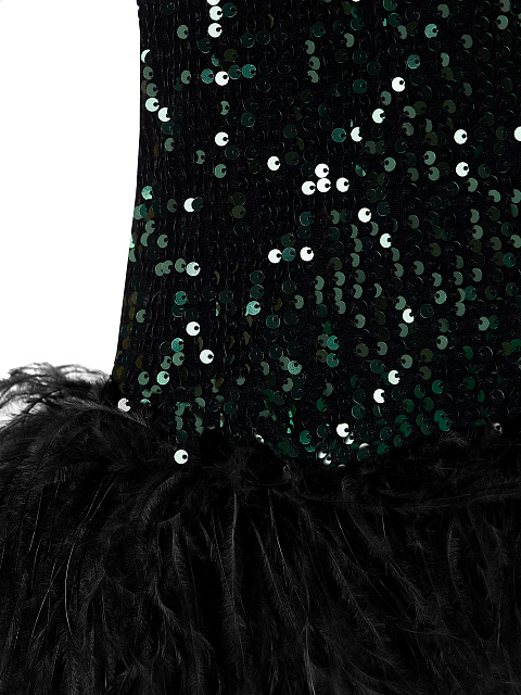 Черное бархатное платье-мини в пайетках с боа, 3 Черное бархатное платье-мини в пайетках с боа, 3