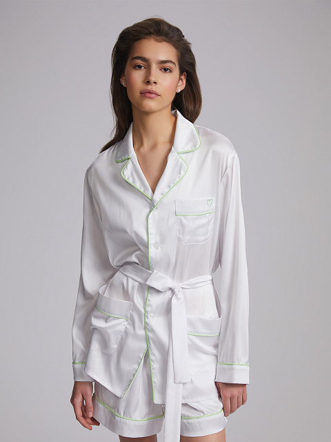 Белая шелковая пижама с салатовым кантом, 2