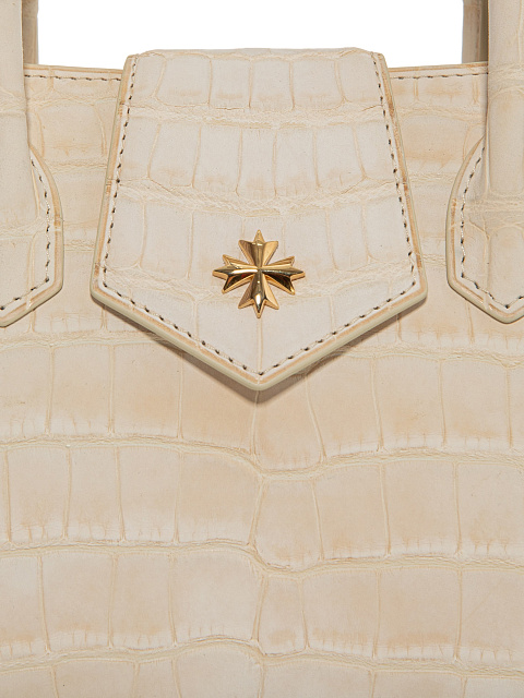 Бежевая сумка из крокодиловой кожи с позолоченным серебром, 5