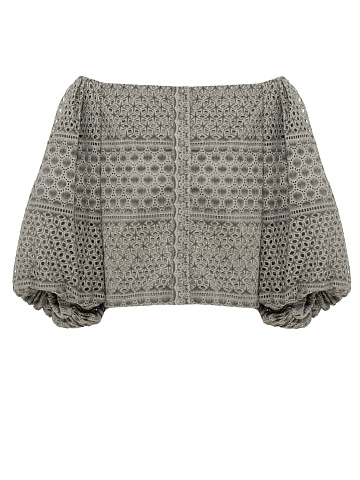 Серый хлопковый топ с открытыми плечами, 1