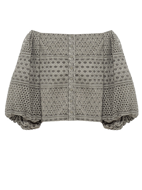 Серый хлопковый топ с открытыми плечами, 1