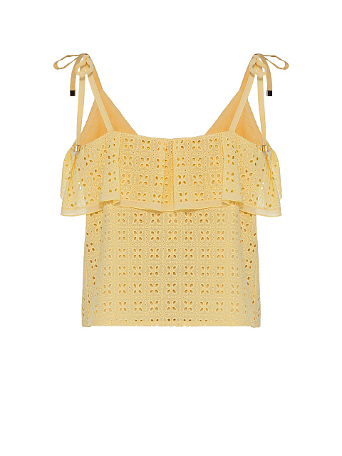 Желтый хлопковый топ с рюшами, 6