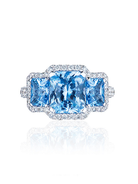 Кольцо из белого золота с сапфирами квадратной огранки и бриллиантами, 2