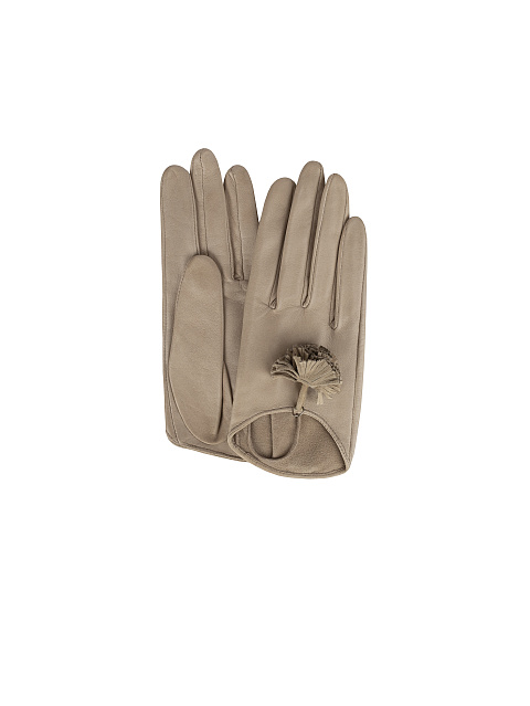 Бежевые перчатки из кожи с кисточками, 1