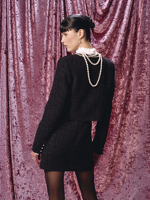 Бело-черное платье-мини из шифона и твида, 9 Бело-черное платье-мини из шифона и твида, 9