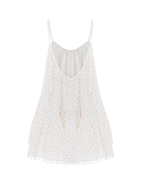 Белое платье-мини из муслина с красным принтом и открытой спиной, 2