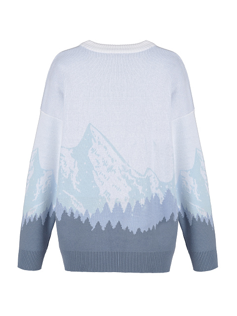 Бело-голубой свитер с рисунком в виде гор, 3
