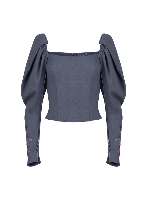 Темно-синий льняной корсет с вышивкой, 1