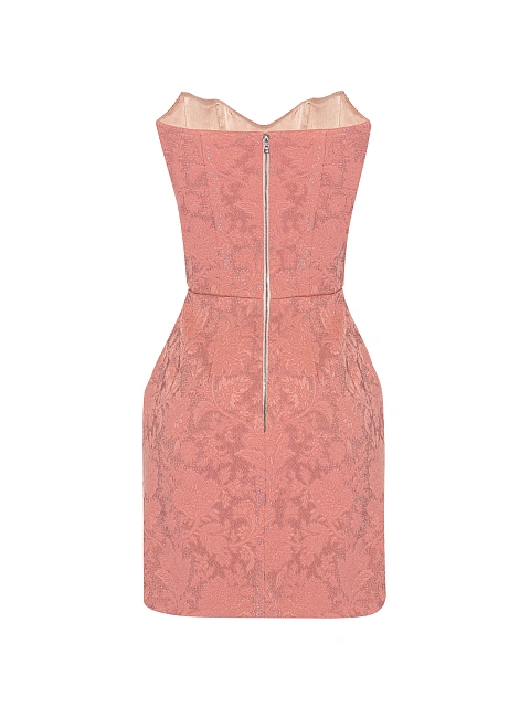 Розовое платье-мини из жаккарда, 2