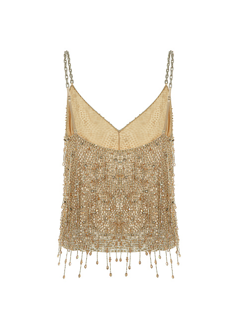 Золотистый топ из шелка с пайетками и бисером, 2