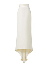Юбка в пол из молочной костюмной ткани, широкий пояс, шлейф, лампасы
