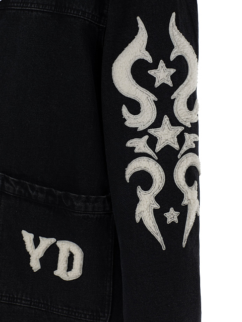 Черная джинсовка на белой овчине с аппликацией, 3 Черная джинсовка на белой овчине с аппликацией, 3