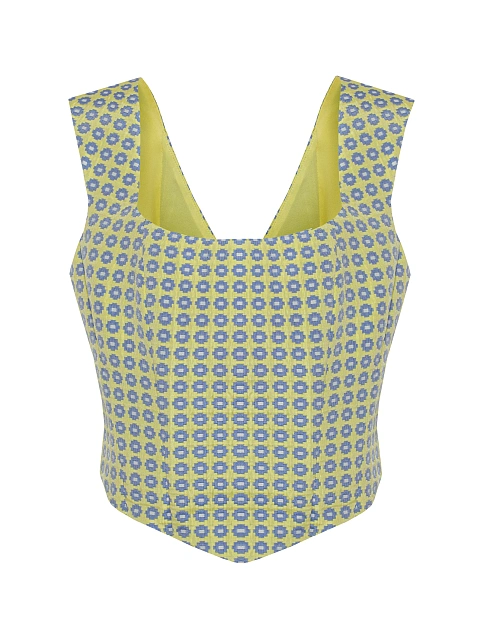 Желтый комплект с юбкой-мини из жаккарда, 4 Желтый комплект с юбкой-мини из жаккарда, 4