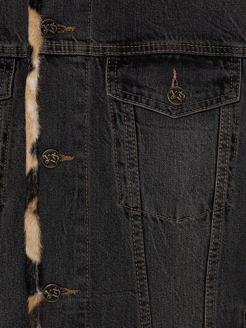 Серый джинсовый жилет с подкладом из меха козлика с принтом, 3 Серый джинсовый жилет с подкладом из меха козлика с принтом, 3