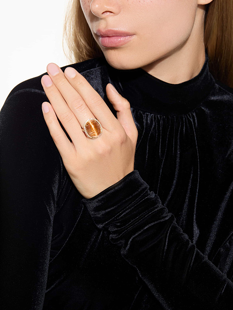 Кольцо из желтого золота с рутиловым кварцем и желтыми бриллиантами, 2 Кольцо из желтого золота с рутиловым кварцем и желтыми бриллиантами, 2