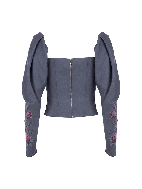 Темно-синий льняной корсет с вышивкой, 2