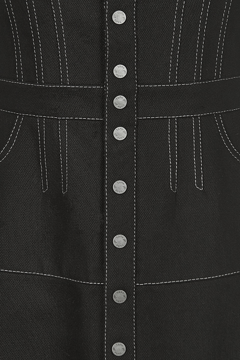 Черное платье-миди из денима с контрастными швами, 3