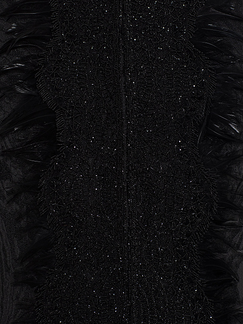 Черный костюм-тройка из жаккарда с кружевом и перьями, 17