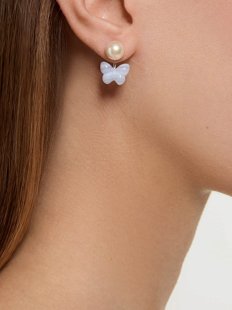 Пусеты из белого золота с агатом и жемчугом, 3 Пусеты из белого золота с агатом и жемчугом, 3