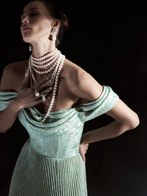 Светло-зеленое платье-макси из жаккарда, 7