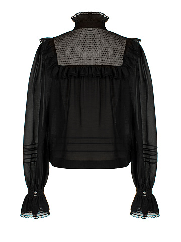 Черная блузка из хлопка с рюшами, 2