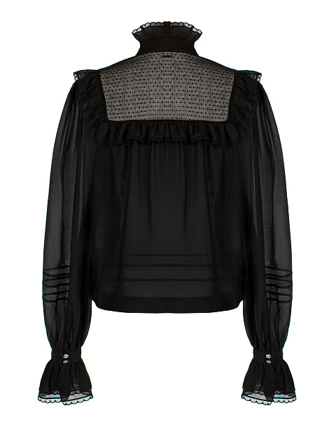 Черная блузка из хлопка с рюшами, 2