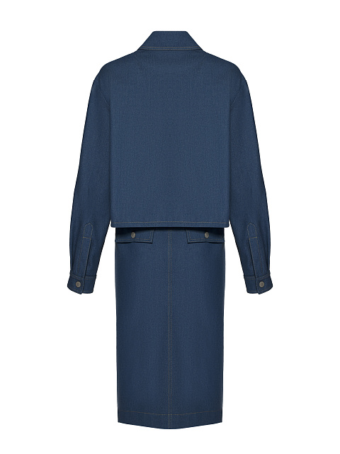 Темно-синий костюм с юбкой-миди из денима, 3