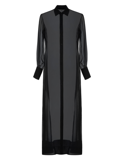 Черное прозрачное платье-рубашка из шелка, 1