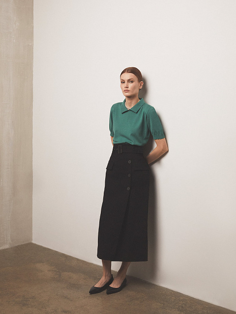 Зеленый джемпер с короткими рукавами и воротником, 5