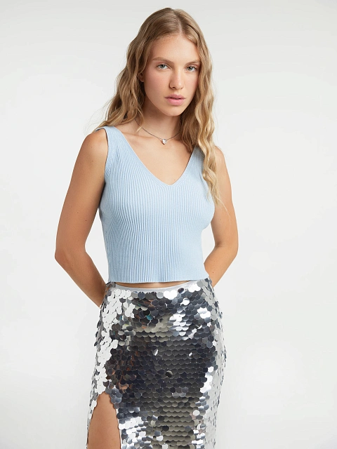 Голубой трикотажный топ-лапша, 2 Голубой трикотажный топ-лапша, 2