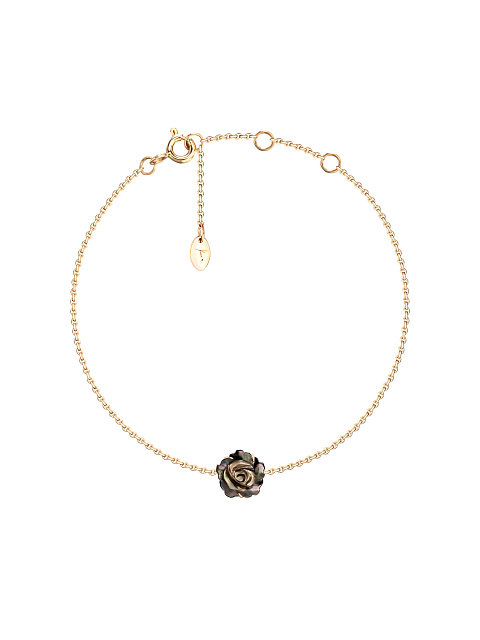 Браслет из желтого золота с розой из черного резного перламутра, 1 Браслет из желтого золота с розой из черного резного перламутра, 1