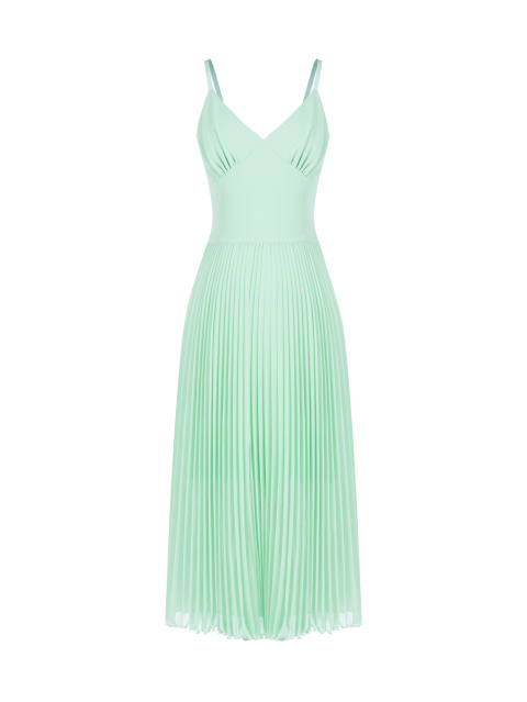 Зеленое платье-миди из шифона с плиссировкой, 1