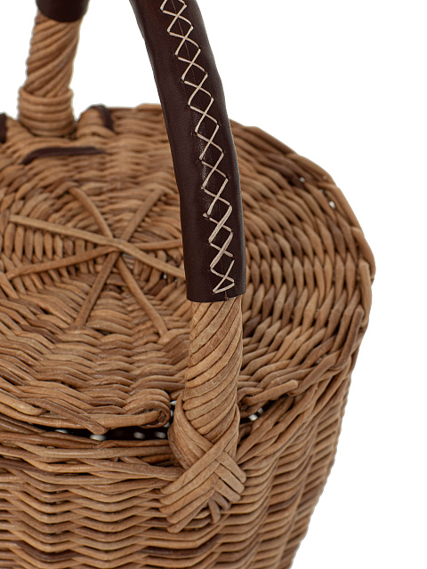Бежевая сумка-корзина с декором из коричневой кожи, 5