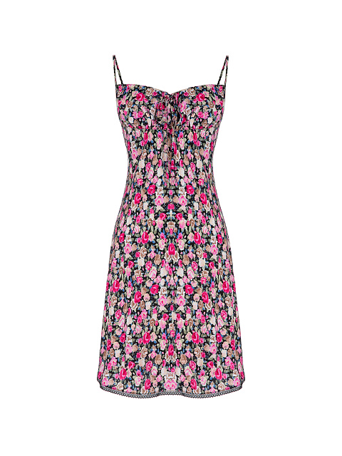 Розовое мини платье-комбинация с цветочным принтом, 1