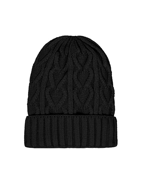 Черная вязаная шапка с косами, 1 Черная вязаная шапка с косами, 1