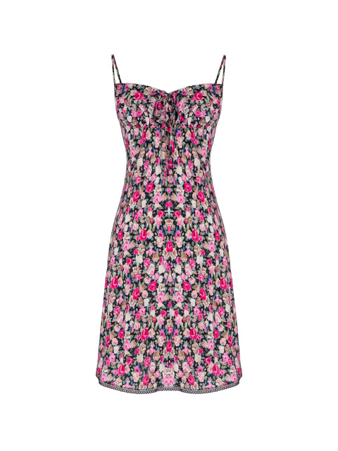 Розовое мини платье-комбинация с цветочным принтом, 1