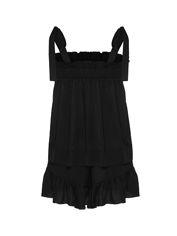 Комплект черного цвета из топа на завязках и шорт с рюшами, 2